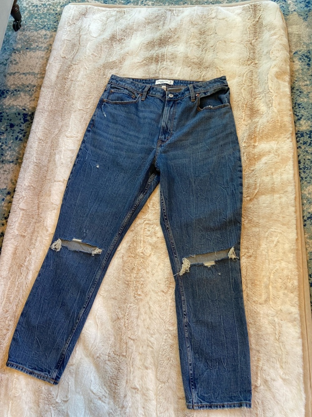 Abercrombie & Fitch Dark Blue Straight-Leg Distressed Jeans